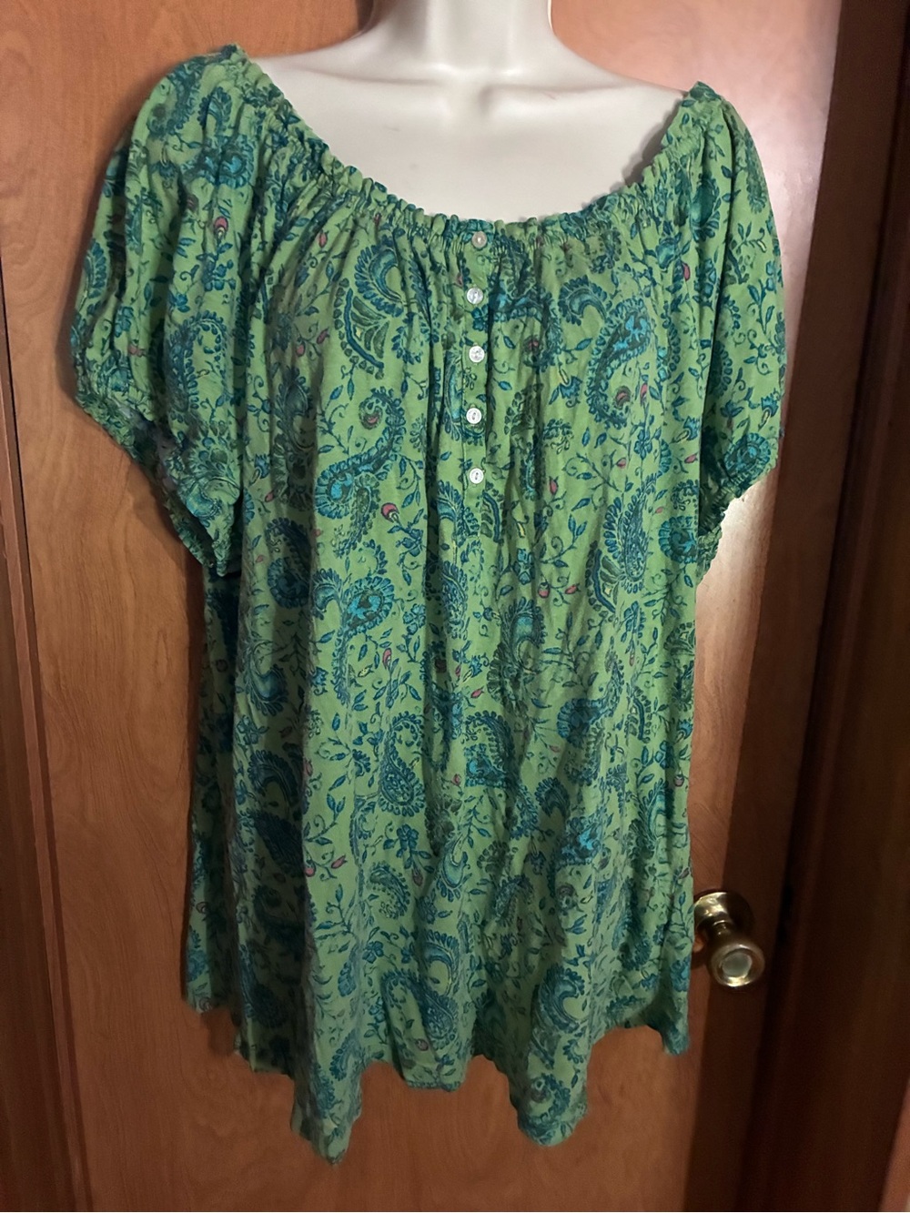 Green Paisley Off-Shoulder Peasant Top
